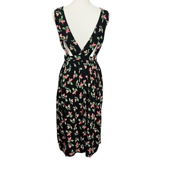 🔥H&M V Neck Sleeveless Retro Cherry Fruit Cut Out Midi Dress - Picture 7 of 10